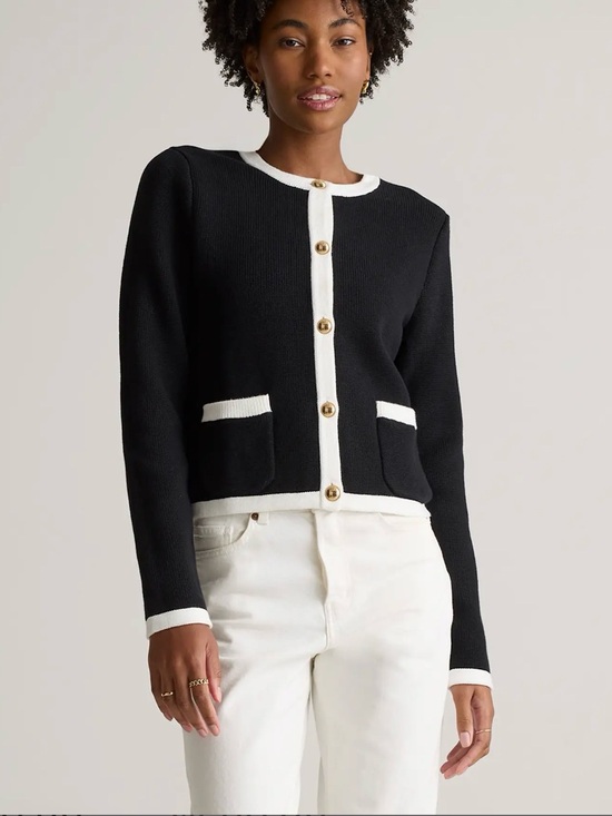 Quince Sweaters - Quince Organic Cotton Sweater Jacket Black Small